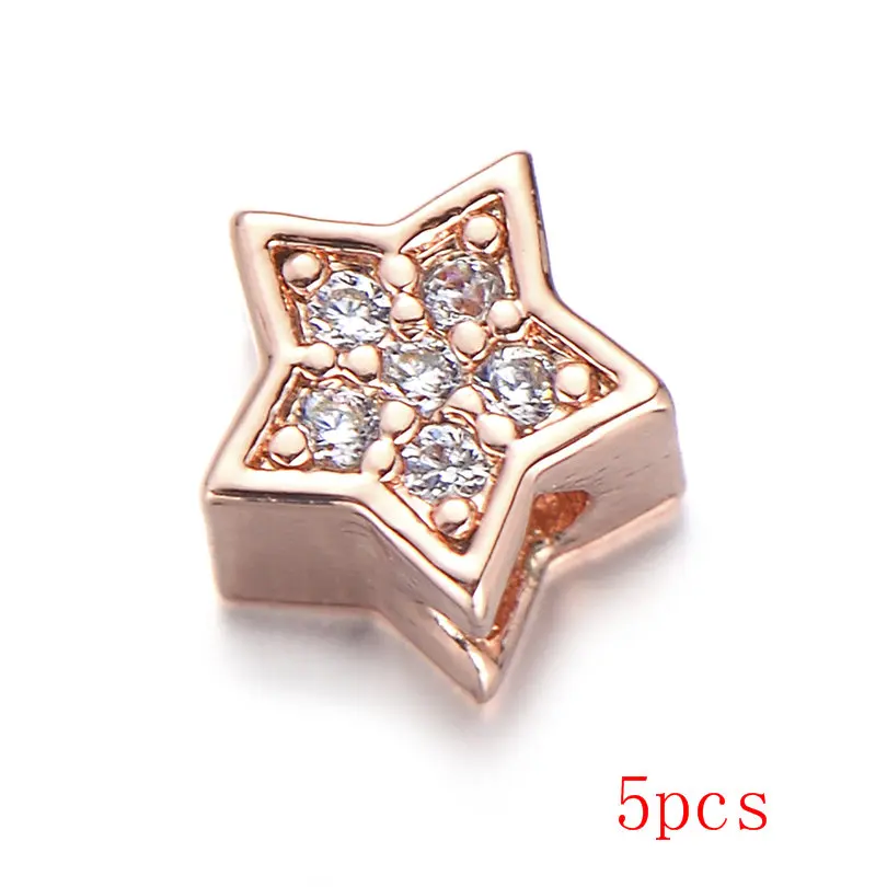 rose gold Pipitree 5 шт./партия прозрачные CZ циркониевые подвески-шармы браслет ожерелье DIY свободные бусины разделители для ювелирных изделий - Окраска металла: rose gold