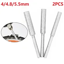 2PCS Diamant Enduit Cylindrique Bavure Tronçonneuse Aiguiseur Pierre Fichier 4/4.8/5.5mm Fichier Tronçonneuse Affûtage Sculpture De Meulage