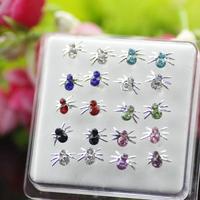 

20Pcs/BOX Spider Shape 100% 925 Silver Stud Earring AA Crystal Ear Piercing Earring Fashion Wedding Trinket 9*6mm