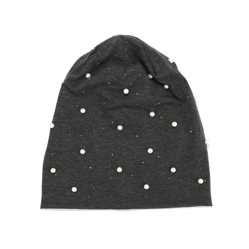 Зимняя шапка Skullies Beanies с жемчугом, модные женские зимние шапочки, одноцветные теплые хлопковые шапки, женская уличная шапка s TG0132