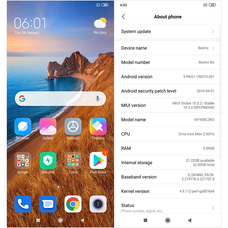 Смартфон Xiaomi Redmi 8A 8 A с глобальной версией, 2 Гб ОЗУ, 32 Гб ПЗУ, Восьмиядерный процессор Snapdargon 439, камера заднего вида 12 Мп, аккумулятор 6,22 дюйма, 5000 мАч