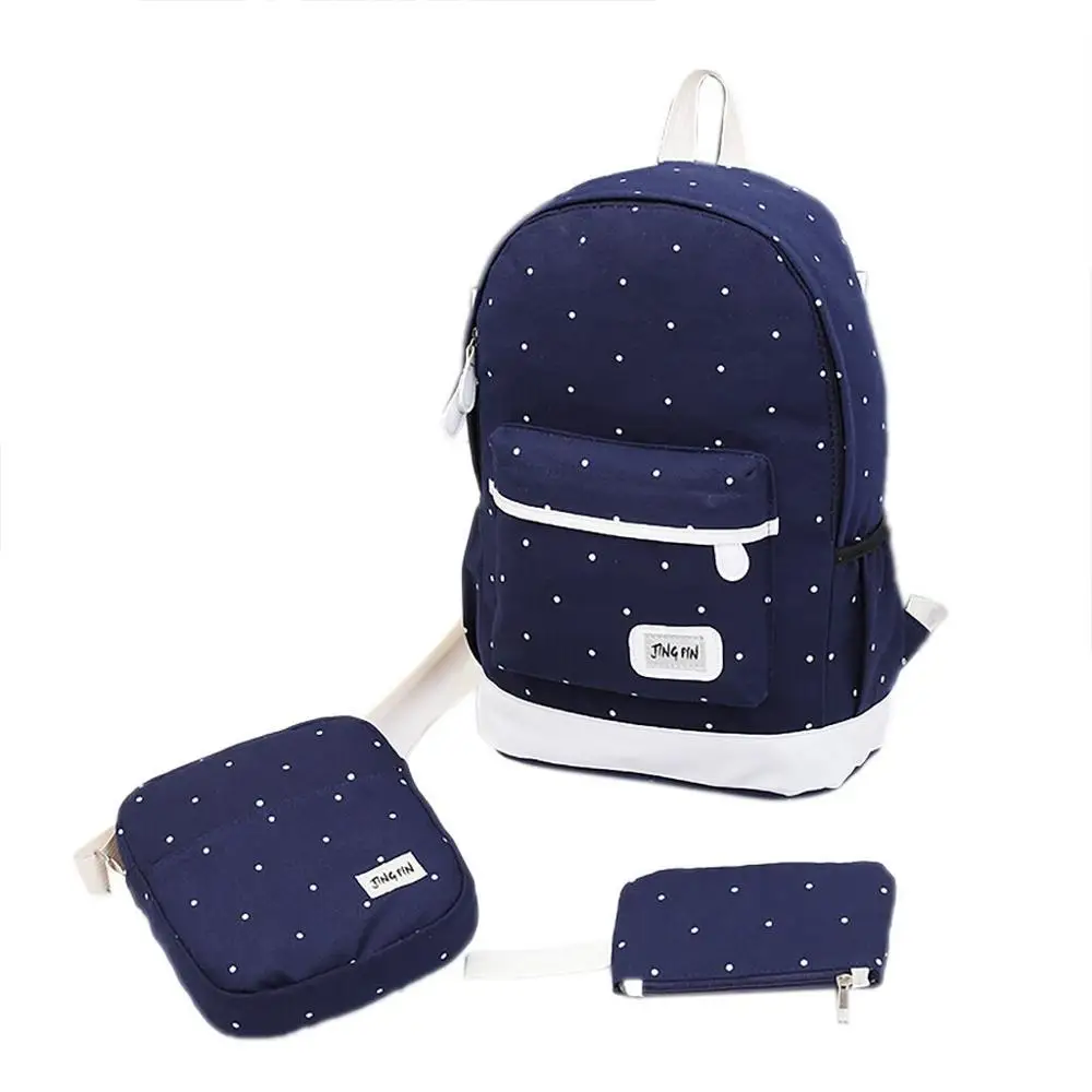 

3PC Set Fashion Women Backpack Canvas School Shoulder Bag Book Bags Simple spot Satchel Rucksack Travel Hiking Bag