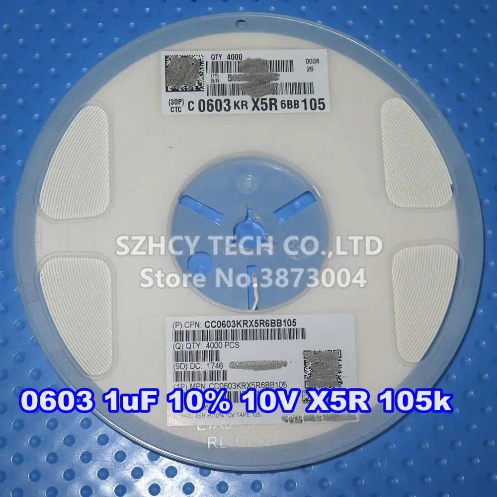 

4000Pcs 0603 1uF 10% 10V X5R 105k CC0603KRX5R6BB105 New and origianl