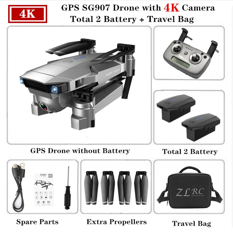 SG907 RC gps Мини Дрон 4K Квадрокоптер с 5G Wi-Fi 90 градусов Электрическая регулировка камера слежения за мной Квадрокоптер VS S167 E520S - Цвет: 4K-Travel Bag-2B