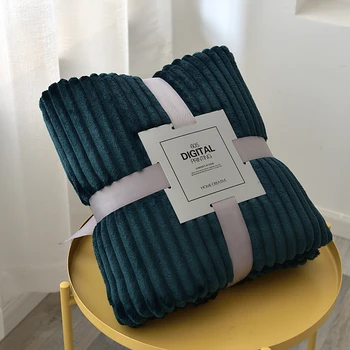 

Solid Striped Throw Blanket Flannel Fleece Soft Adult Blankets Winter Warm Fluffy Bed Linen Bedspread For Sofa Bedroom Decor