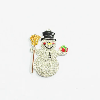 

Newest!! 45mm * 36mm 10pcs/lot Snowman With Broom Rhinestone Pendants For Christmas Necklace
