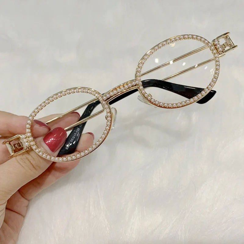 pearl clear 47169 жемчуг Овальные Солнцезащитные очки для женщин Стразы Алмаз Декоративные Солнцезащитные очки UV400 - Цвет линз: pearl clear