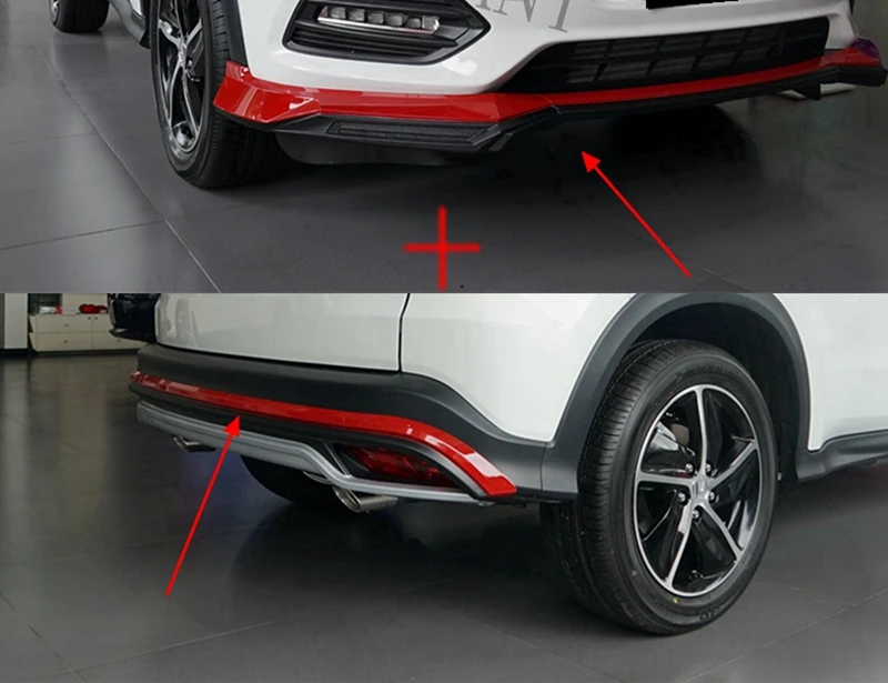 Для Honda HRV VEZEL задний и передний спойлер автомобильный диффузор Бампер протектор украшение опорная пластина бампер крышка - Цвет: Red Black