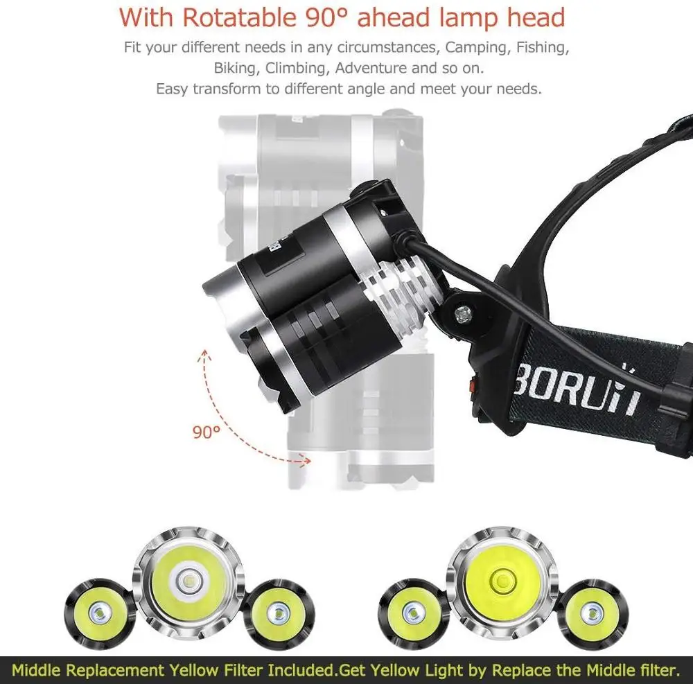 Новинка! налобный фонарь 8000 лм с 3* Cree XML T6 L2 светодиодный яркий фонарик с функцией Hands-Free перезаряжаемый и водонепроницаемый рабочий свет