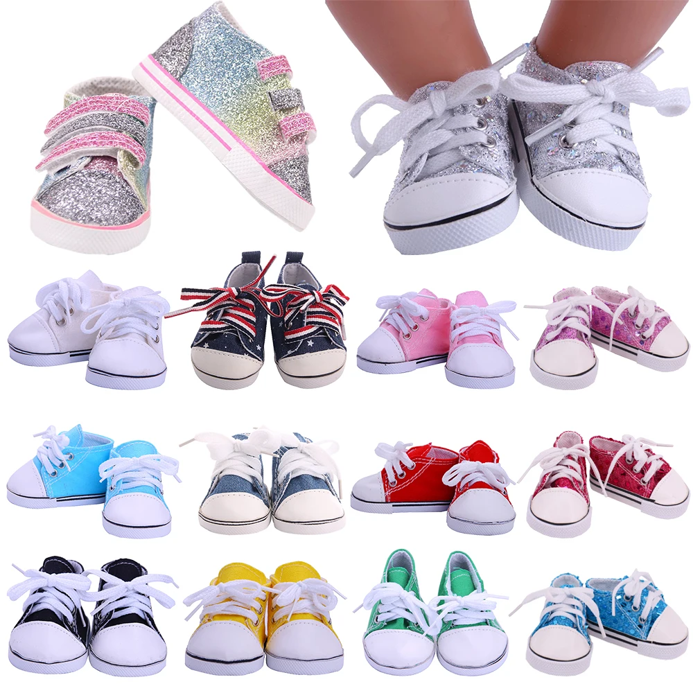 14 Stijlen 7 Cm Canvas Pop Schoenen Kleding Accessoires Voor 43 Cm Geboren Baby Kleding 18 Inch Amerikaanse Pop Meisje speelgoed Onze Generatie