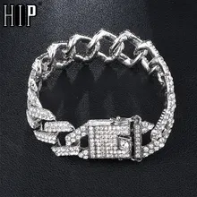 Хип хоп золото 19 мм Bling Тяжелая льдом кубинская звеньевая цепь Полный AAA кристалл проложить мужской браслет браслеты для мужчин ювелирные изделия