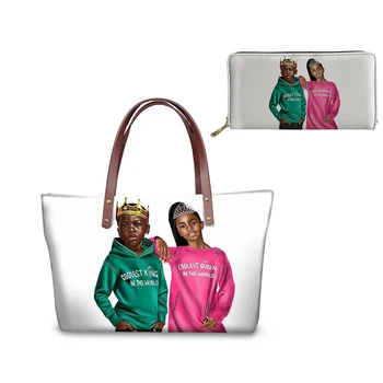 

Afro/africa Boys King Queen Art Print Women Tote Bag Luxury Female Large Handbag+PU Wallet Fashion Youth Girls School Hand Bag