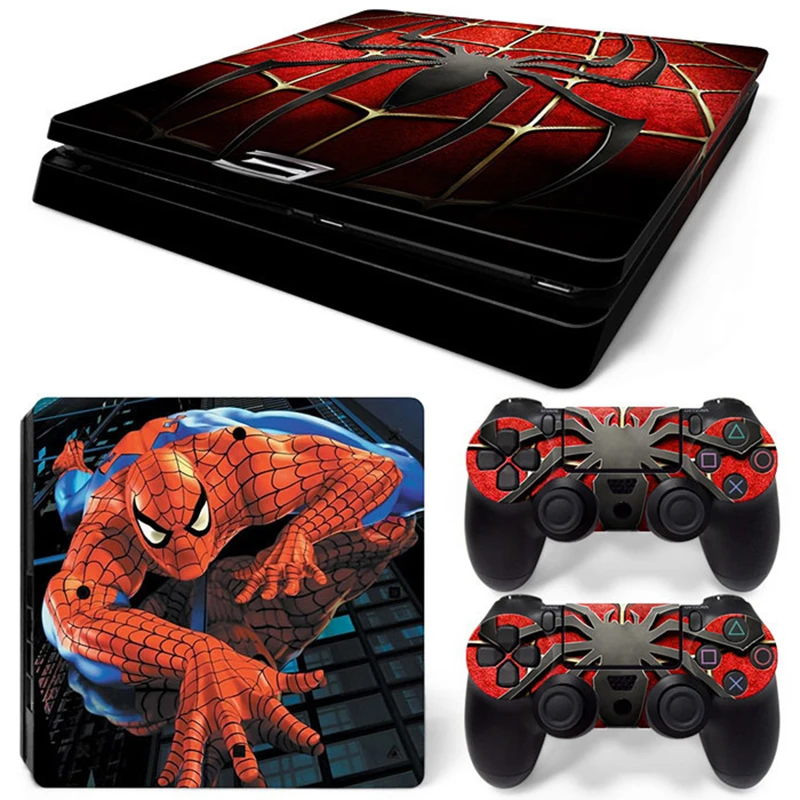 Marvel Spider Man Deadpool Sticker Cover Wrap Protector Skin For Sony PS4 Slim Console & 2PCS Controller Skin Decal For PS4 Slim 