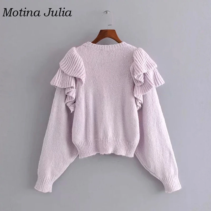 Motina Julia baby фиолетовый вязаный свитер с оборками удобный мягкий вязаный джемпер пуловеры женский вязаный свитер