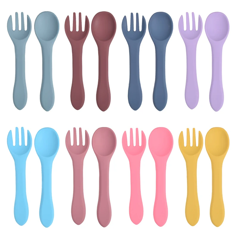 Cuchara de silicona de grado alimenticio para bebé, platos de alimentación de Material sin BPA, conjunto de alimentación seguro para lavavajillas, vajilla fácil de enjuagar