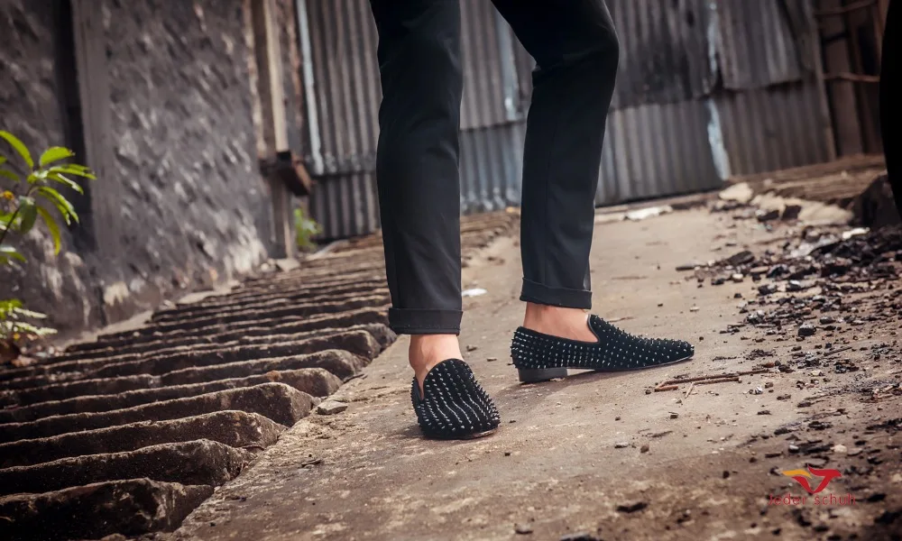 Men Shoes Black Velvet Print Black 