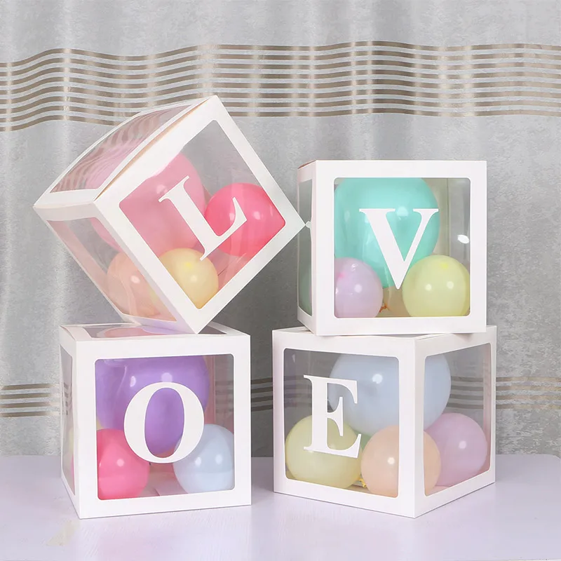 love white(no ball) 4 шт./компл. DIY прозрачная коробка для малышей, серая, белая, розовая, макарон, полоска для воздушных шаров, латексные воздушные шары, любовные блоки для мальчиков и девочек, детский душ, Свадебный декор для дня рождения - Цвет: love white(no ball)