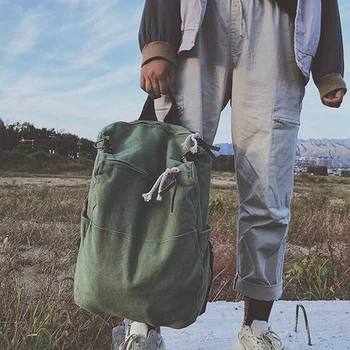 

College Wind Backpack Female Canvas Student Bag Simple Han Tide Backpack Large Capacity Backpack Yellow