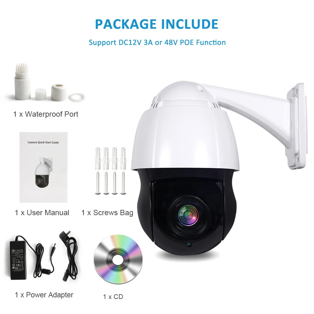 ANPVIZ 5MP Dome POE PTZ IP Camera 30x Optiacl Zoom HD Outdoor Security Camera Onvif IR Night Vision