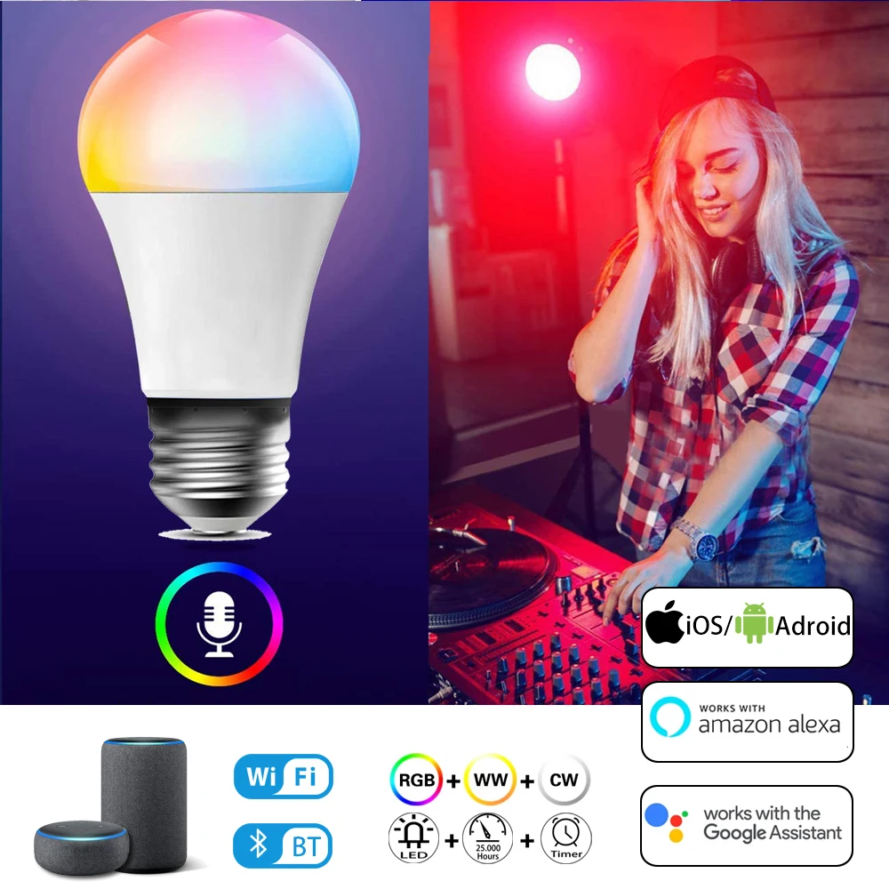 

LED Smart Bulb Lamp E27 B22 Base with IR Remote/wifi Bluetooth Control 5-20w Night Light Bulbs Color Changing Edison Light Bulbs