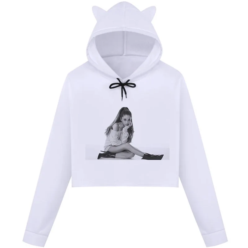 1591 Осенняя новая популярная женская укороченная Толстовка Ariana Grande Готический принт Kawaii Harajuku Толстовка с длинным рукавом с круглым вырезом Повседневная Толстовка - Цвет: 1591