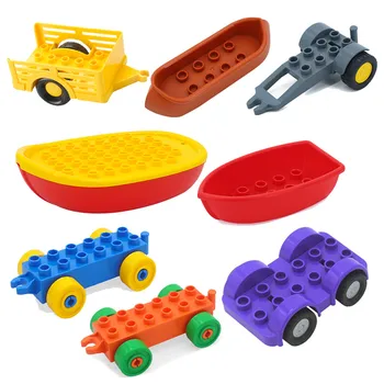 

Big Size Duploinglys Set Traffic Vehicle Accessory Building Blocks Motorcycle Carriage Trailer boat Bricks Toy for children Gift
