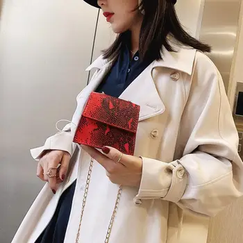 

2020 Luxury Retro Snake Print Shoulder Bag Women PU Leather Mini Flap Square Hasp Crossbody Bags Single Chain Messenger Bag