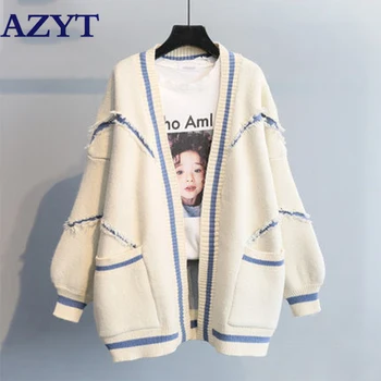

2020 Letter print Oversized Sueter Mujer Yellow Cardigans manteau femme Spring Cardigan Women Open Stitch Loose Sweater Jumpers