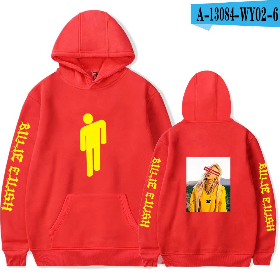 red Уличная толстовка с капюшоном Billie Eilish Мужская зимняя толстовка с длинными рукавами для отдыха в стиле Харадзюку мягкие белые простые толстовки в стиле хип-хоп - Цвет: red