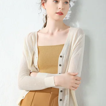 

Women's Solid Color Casual Long Sleeve Hollow Button Knit Cardigan 2020