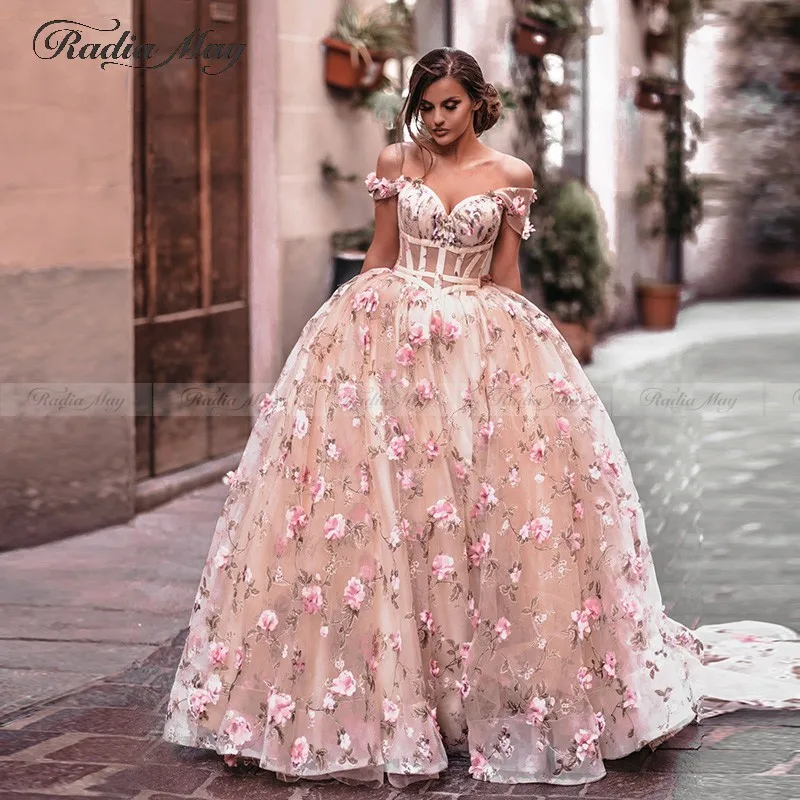 Арабские 3D цветочные Розовые Бальные платья для выпускного вечера элегантные с открытыми плечами дубайские Вечерние наряды корсет женское вечернее платье
