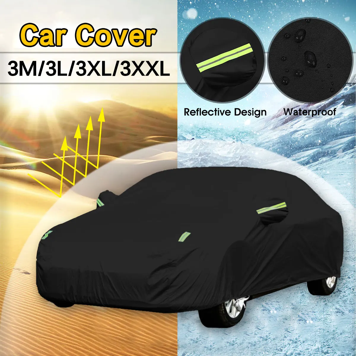 190T Materials Black Full Car Cover M/L/XL/XXL Outdoor Indoor
