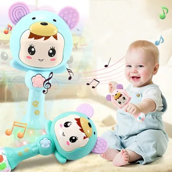 

Three in one Cute Cartoon Dynamic Rhythm Stick Sand Hammer Toy Teether Rattles Kids Musical Instrument Toys Early Learning Toys
