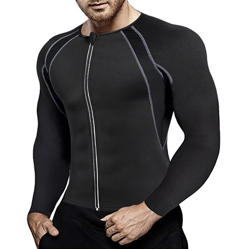 long sleeve shirt NINGMI нижнее белье для похудения Мужская Спортивная рубашка куртка с длинным рукавом для похудения неопреновый жилет для сауны Талии Тренажер для похудения - Цвет: long sleeve shirt