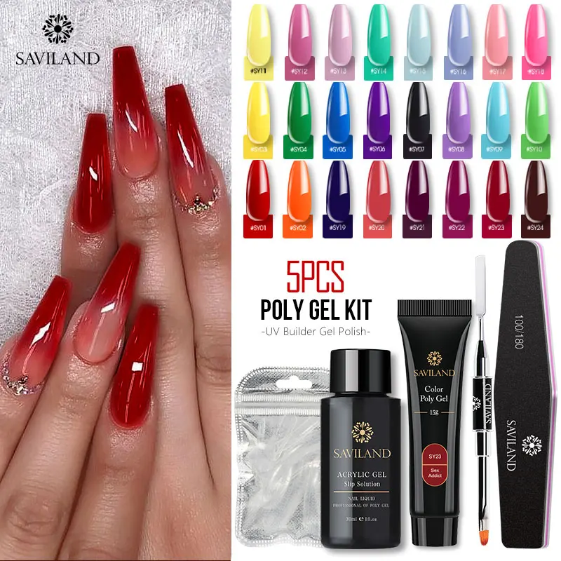 SAVILAND 5 шт цветной полигель для наращивания Пальцев Гель лак для ногтей Блестящий удлиняющий впитывающий УФ Быстрый строительный акриловый поли гель набор