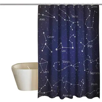 

Constellation Extra Wide Shower Curtain Tropical Doodle Chalk Written Like Set of Zodiac Clusters and Sign Names Durable