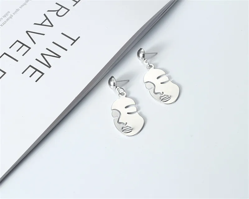 Style 30 Silver Серьги в виде лица, простые серьги с человеческим лицом для женщин, модные абстрактные полые женские длинные серьги, бижутерия, подарки - Metal Color: Style 30 Silver