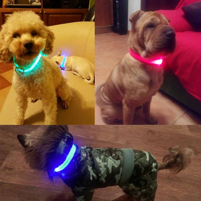 LED Dog Collar Luminous Nylon Glowing Dog Collar Light Night Safety Perro Luz Luminoso Bright Pets Electronic