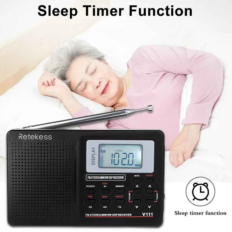 RETEKESS V111 Полнодиапазонный радиоприемник FM стерео/MW/SW DSP с таймером будильник