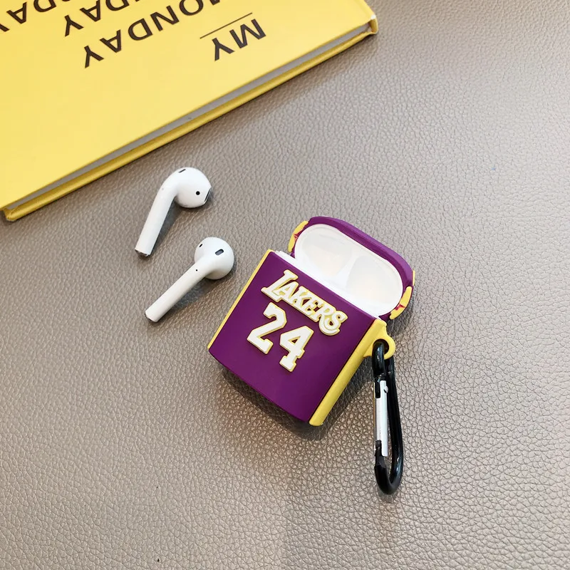 Для AirPods Bluetooth гарнитура 3D Лейкерс № 24 баскетбольная майка Джерси наушники чехол для переноски 1 2 мягкий силиконовый чехол с застежкой на крючок