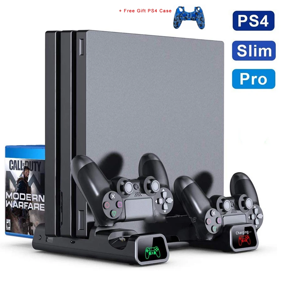 Stand with Cooling Fan Cooler Dual Controller Charger Charging Station for SONY Playstation 4 with free
