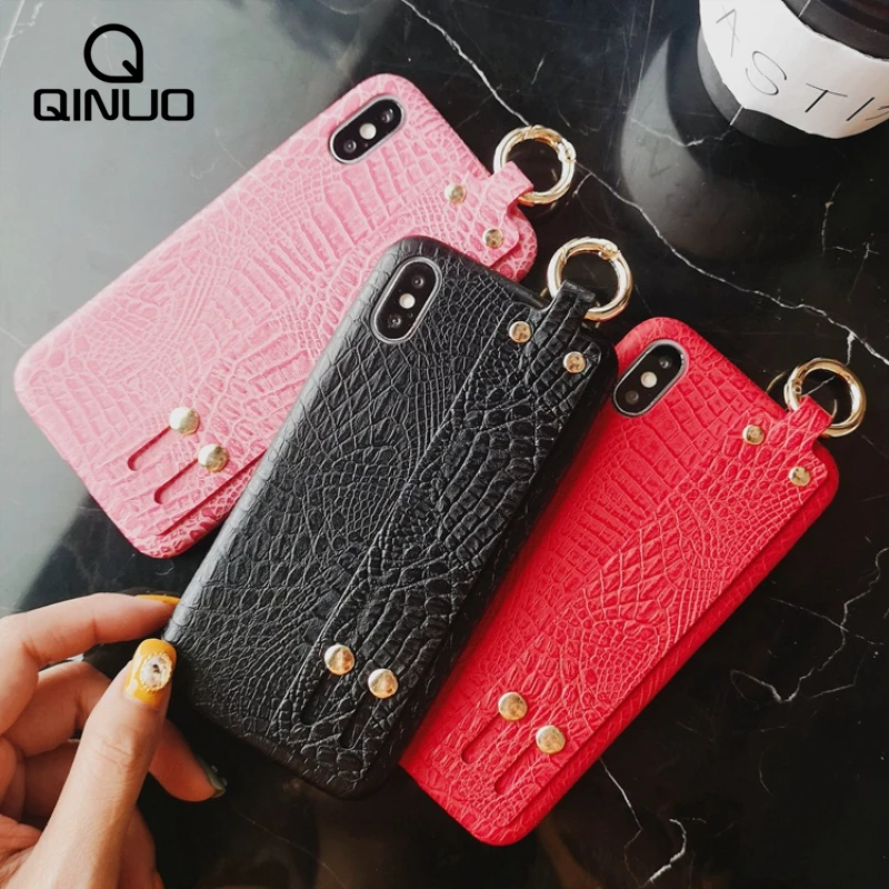 

Crocodile Texture Leather Wrist Band Strap Stand Case For iPhone 7 8 6 6S Plus X XR XS Max Hand Band Holder Cover For iPhone 7 8