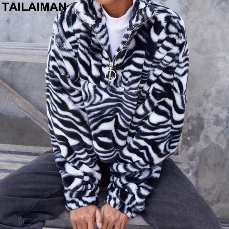 

2020 Autumn Winter Hot Sale Fashion Stand-Up Collar Zipper Animal Print Warm Women's Sweater Casual Streetwear