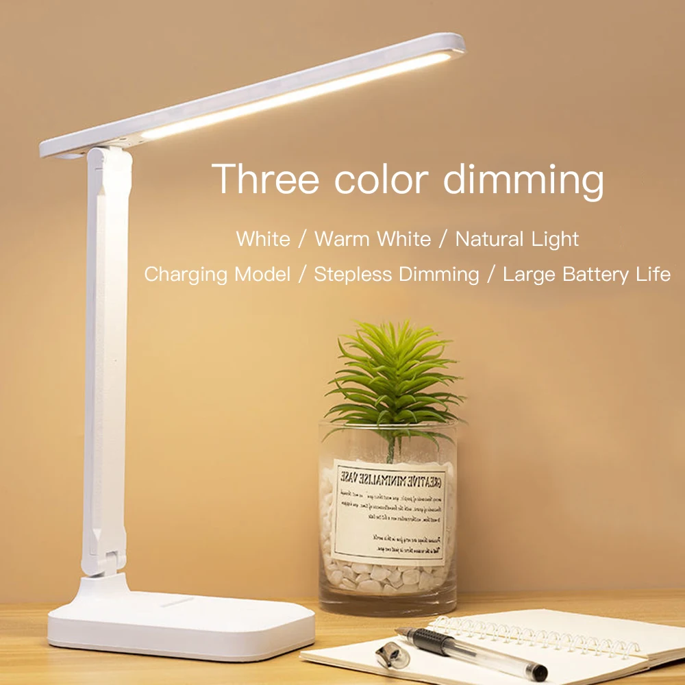Led Desk Lamp 3 Color Stepless Dimmable Touch Foldable Table Lamp Bedside Reading Eye Protection Night Light DC5V USB Chargeable