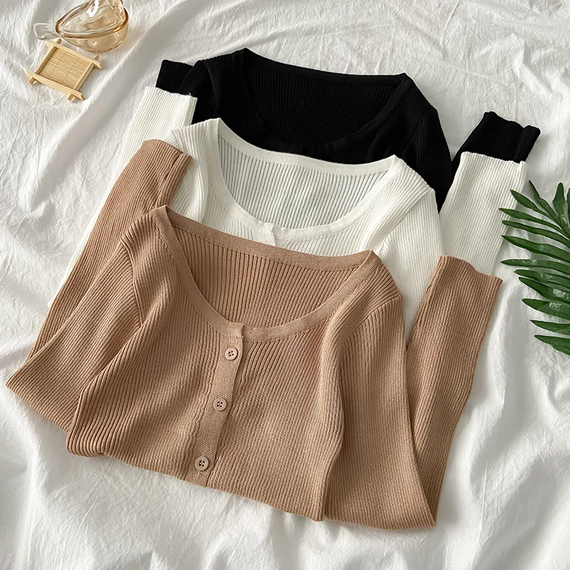 Белый свитер с длинными рукавами Женский Осенний Универсальный кардиган нового