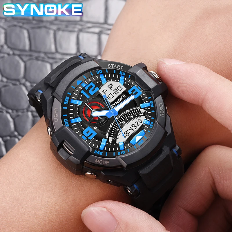 

SYNOKE Outdoor Sports Quartz Watch Men Double Movement Waterproof Dual Time Alarm Relogio Masculino Men Digital Wristwatch