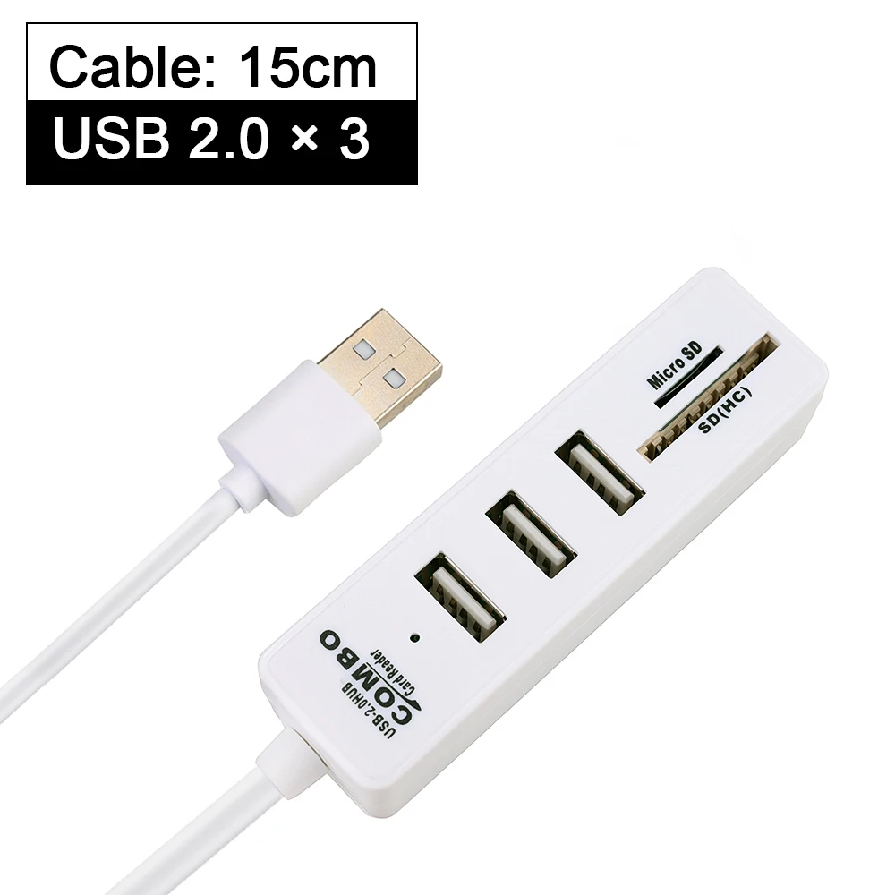 Usb-хаб 3,0 Мульти USB 3,0 концентратор USB Высокоскоростной разветвитель 3 6 портов 2,0 Hab устройство для чтения карт SD TF все в одном для ПК Компьютерные аксессуары - Цвет: USB 2.0 White