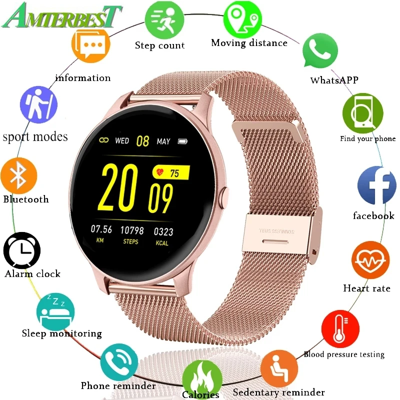 

AMTERBEST Smart Watch Women Men Heart Rate Blood Pressure Information Remind Sport Multifunctional Waterproof Smartwatch