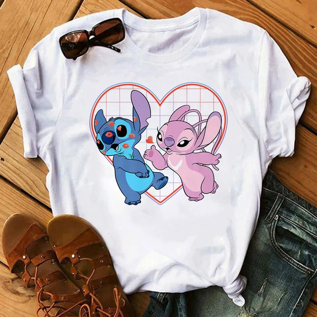 Kawaii Disney Cartoon Stitch T Shirt Men/Women Ohana Lilo Stitch Graphic Tees  Anime Summer Tops Harajuku T-shirt Female 61920