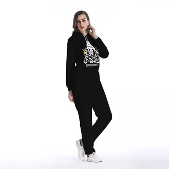 

5616 # Autumn And Winter plus Velvet Christmas Tree Pullover Hoody Casual Trousers Sports Set 2020 New